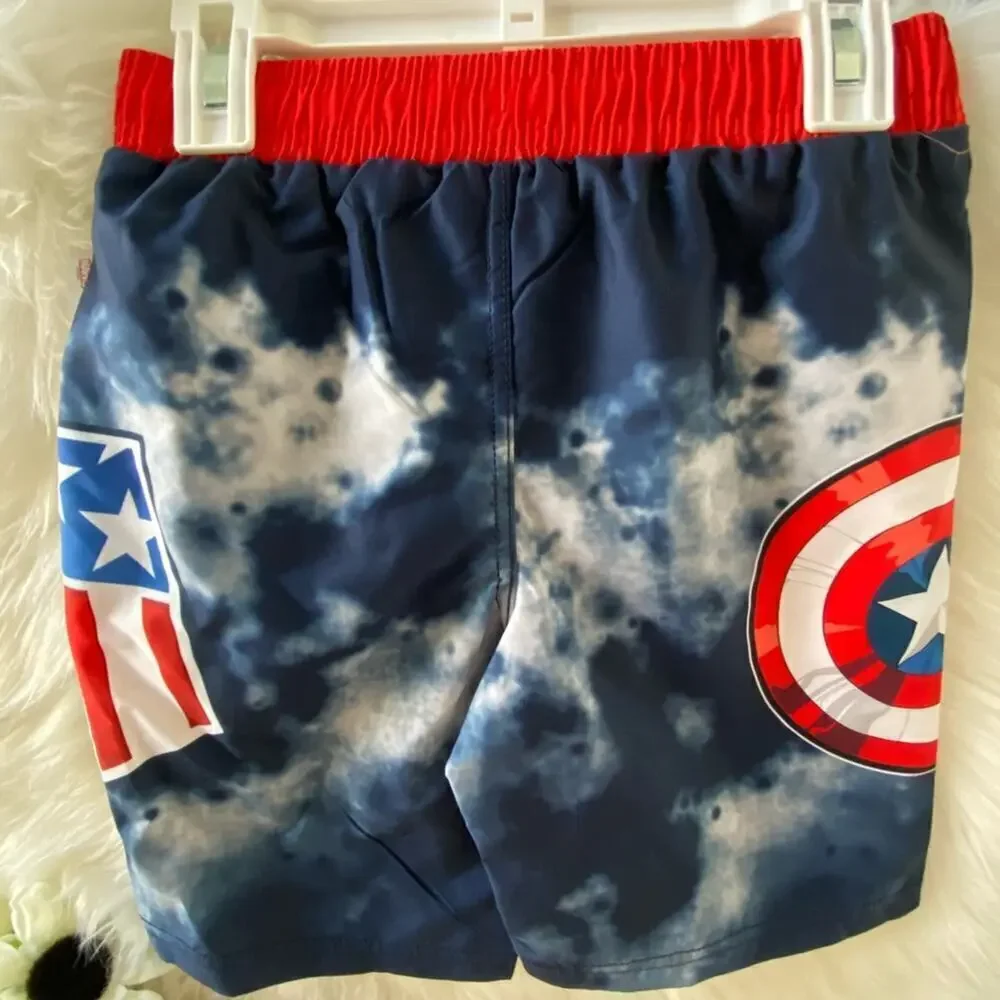 New Boys Marvel Captain America Casual Summer Sports Swim Trunks NWT Size Small